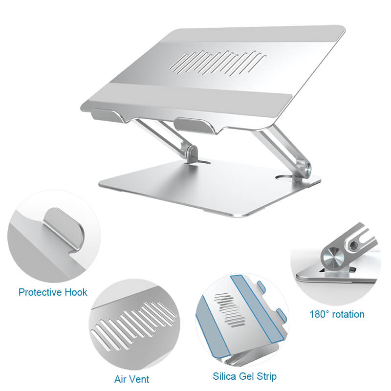 Amper Dual Hinge Adjustable Aluminium Laptop Stand - Silver