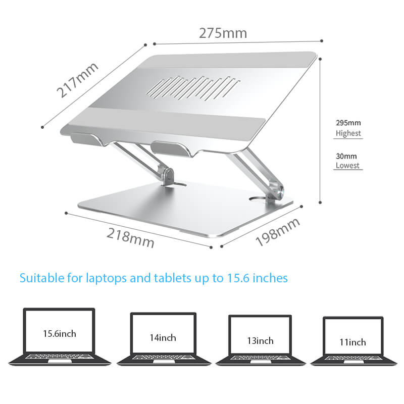 Amper Dual Hinge Adjustable Aluminium Laptop Stand - Silver