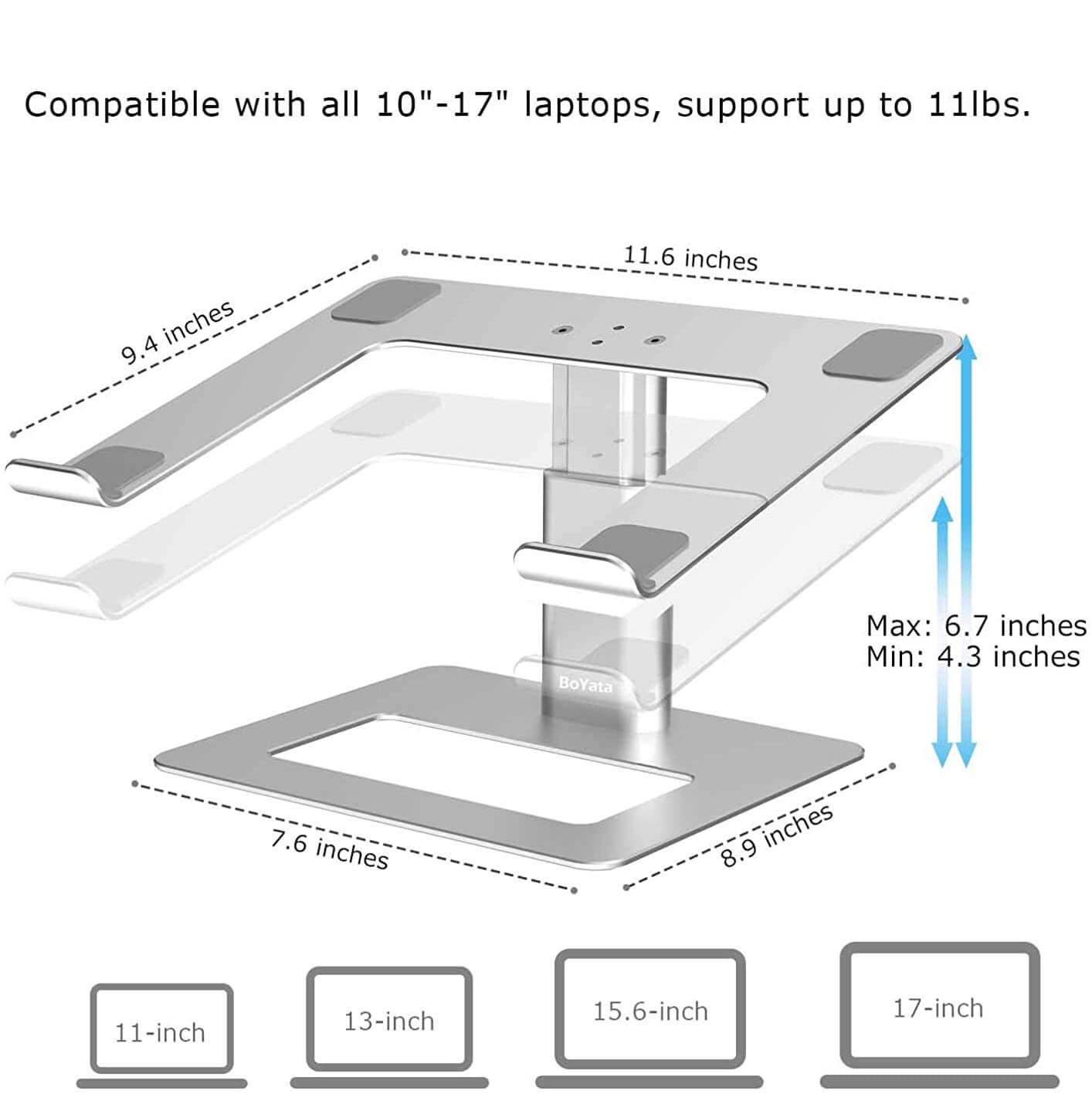 Amper Pro X Adjustable Aluminium Laptop Stand - Silver