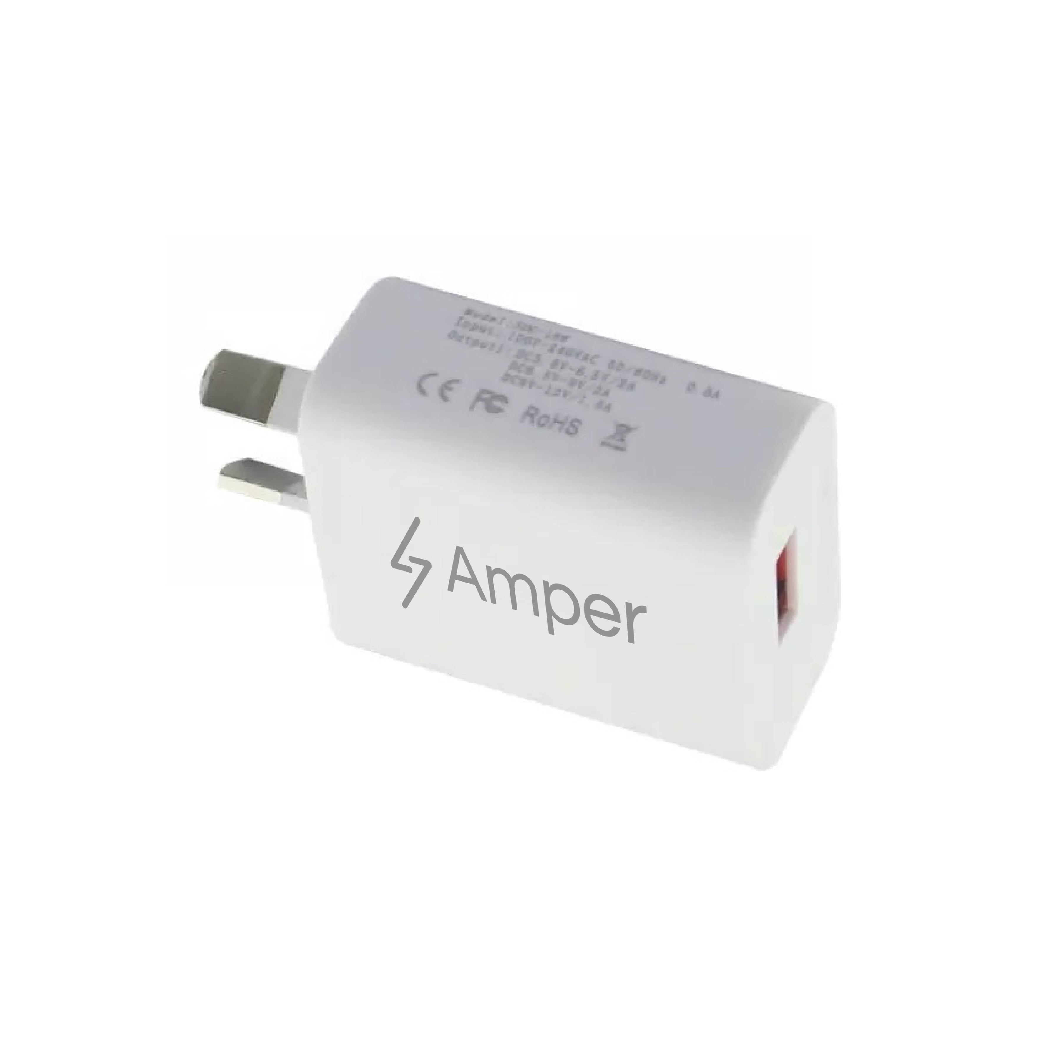 18W QC3.0 Qualcomm Quick Charger for fast iPhone iPad & Android Charging - Amper HQ