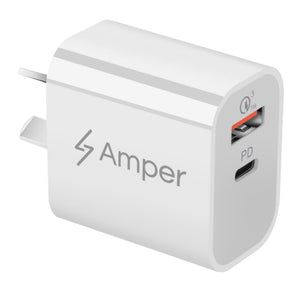 18W PD + QC3.0 Qualcomm Quick Charger for fast iPhone iPad & Android Charging - Amper HQ