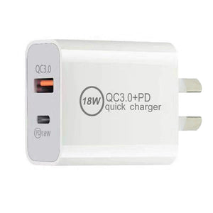 18W PD + QC3.0 Qualcomm Quick Charger for fast iPhone iPad & Android Charging - Amper HQ