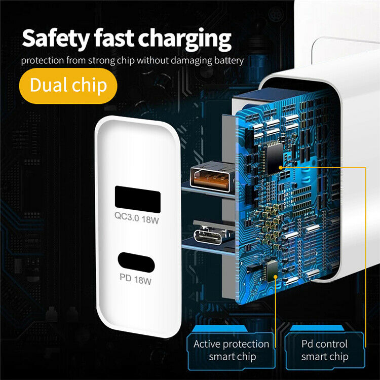 18W PD + QC3.0 Qualcomm Quick Charger for fast iPhone iPad & Android Charging - Amper HQ